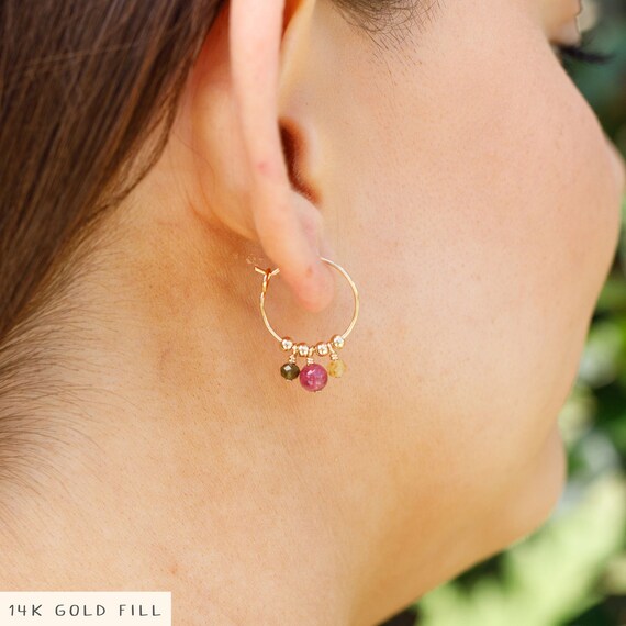 Rainbow Tourmaline and Gold Hoop Earrings Rainbow Tourmaline and Gold Hoop Earrings
