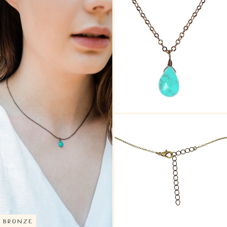 Tiny turquoise necklace. December birthstone necklace. Genuine turquoise jewelry. Dainty necklaces. Delicate necklace. Boho jewelry. image 6