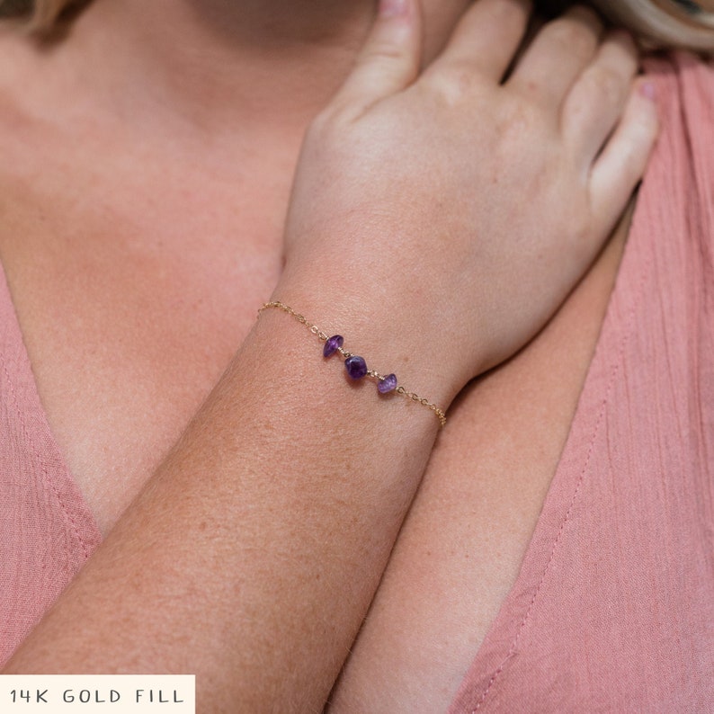 Amethyst protection bracelet. Womens bracelet. Purple bead bracelet. Gemstone bracelets. Amethyst bracelet. February birthstone bracelet. image 1