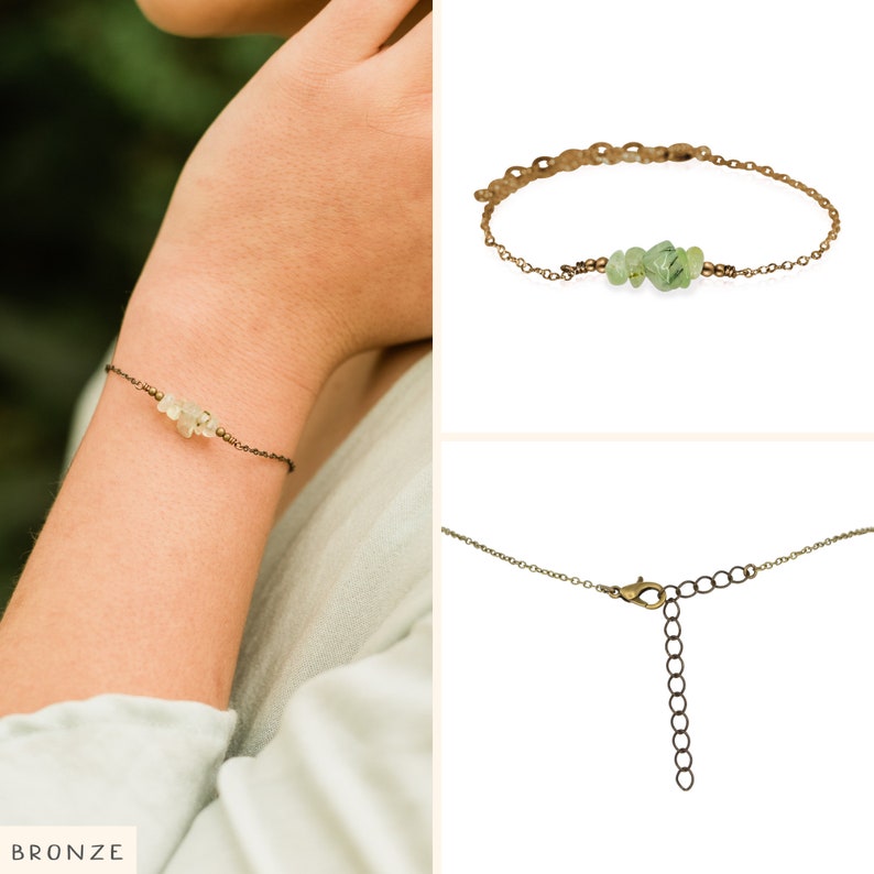 Prehnite bead bar crystal bracelet in bronze, silver, gold or rose gold 6 chain with 2 adjustable extender image 6