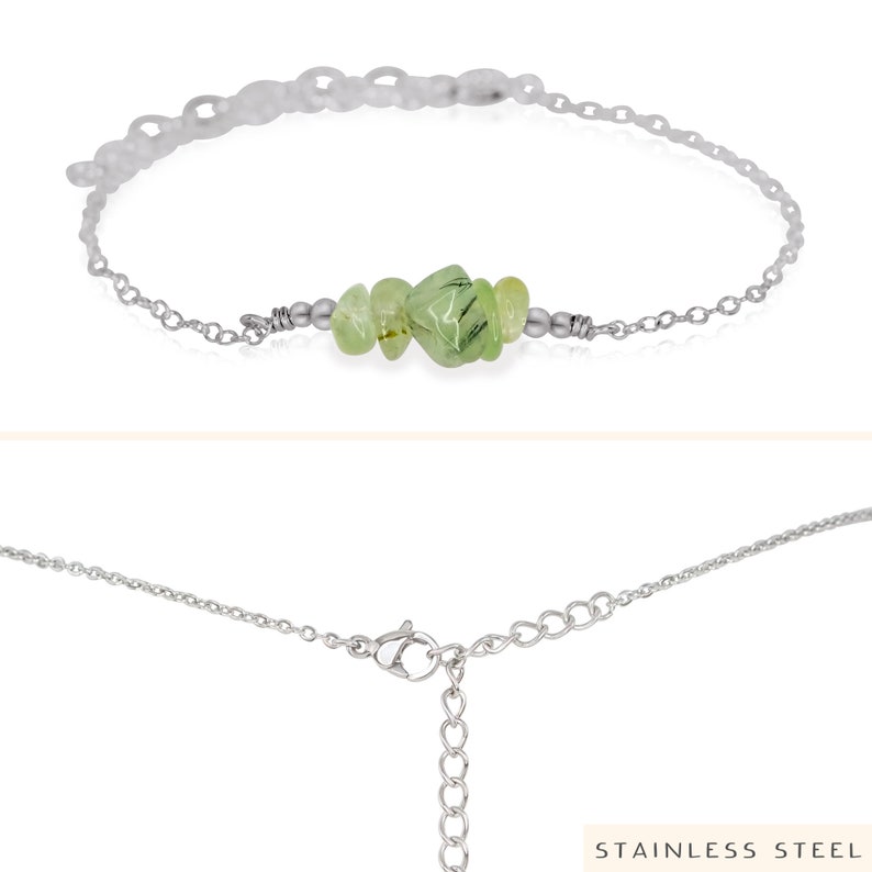 Prehnite bead bar crystal bracelet in bronze, silver, gold or rose gold 6 chain with 2 adjustable extender image 5