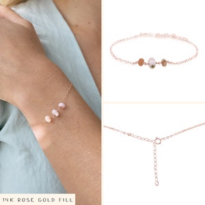 Pink Peruvian opal bracelet. Pink crystal bead bracelet jewelry gift. Delicate bracelet. Womens gift. Pink October birthstone bracelet. image 3