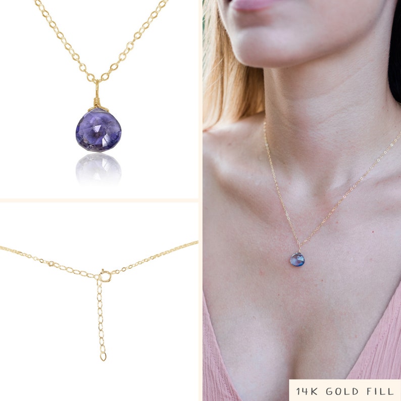 Tiny iolite necklace Small iolite faceted teardrop necklace Natural blue crystal necklace September birthstone necklace image 2