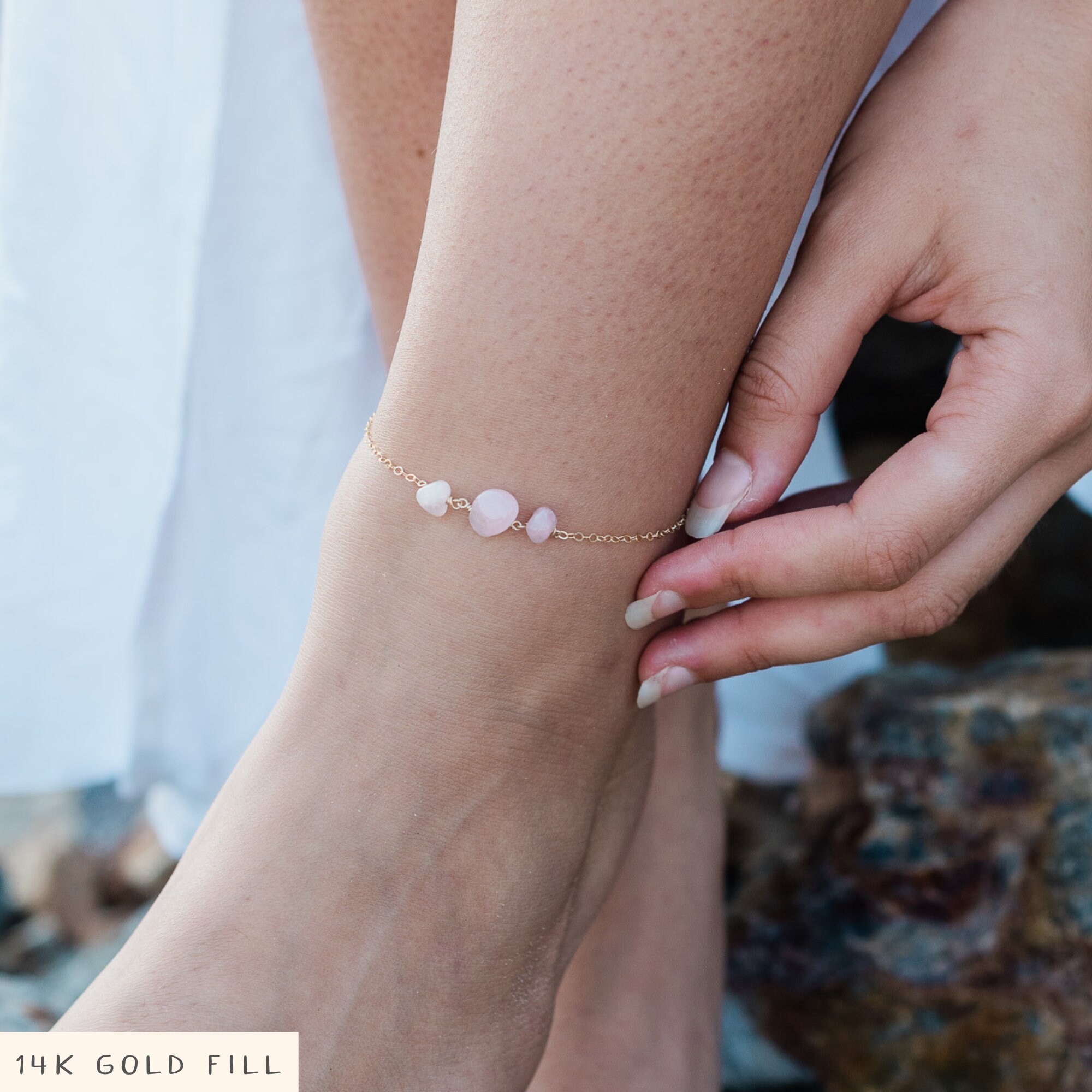 Rose Quartz Beaded Anklet. Rose Quartz Anklet. Pink Rosary Etsy