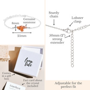 Orange sunstone bead bar crystal bracelet in bronze, silver, gold or rose gold 6 chain with 2 adjustable extender image 2