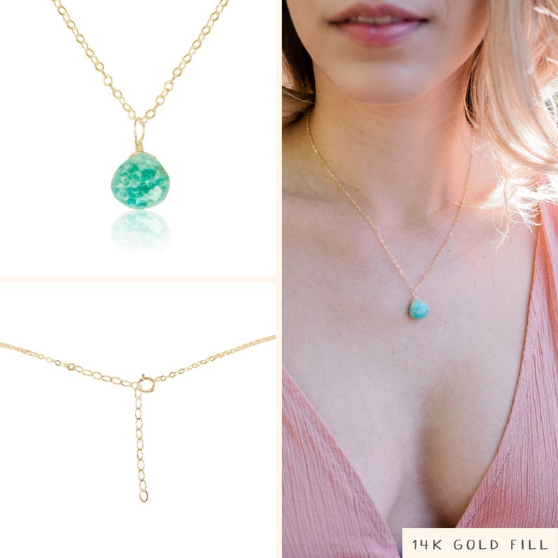 Tiny Amazonite Necklace Small Amazonite Faceted Teardrop Necklace Natural Green Gemstone Crystal Necklace Genuine Amazonite Necklace image 2