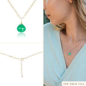 Tiny chrysoprase necklace Small chrysoprase faceted teardrop necklace Natural green chrysoprase necklace May birthstone necklace image 2