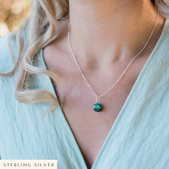 Tiny Emerald Necklace Small Emerald Faceted Teardrop | Etsy