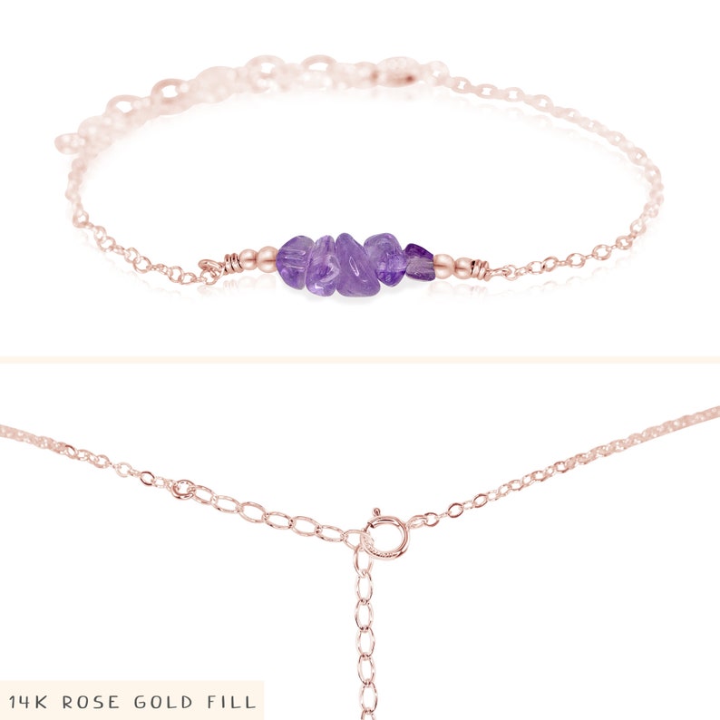 Amethyst Bar Bracelet Amethyst Bracelet Amethyst Beaded Bar Bracelet February Birthstone Bracelet Dainty Gemstone Bracelet 14k Rose Gold Fill