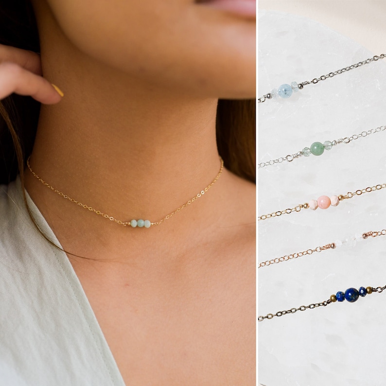 Custom Dainty Gemstone Choker Necklace. Choose Your Gemstones Etsy