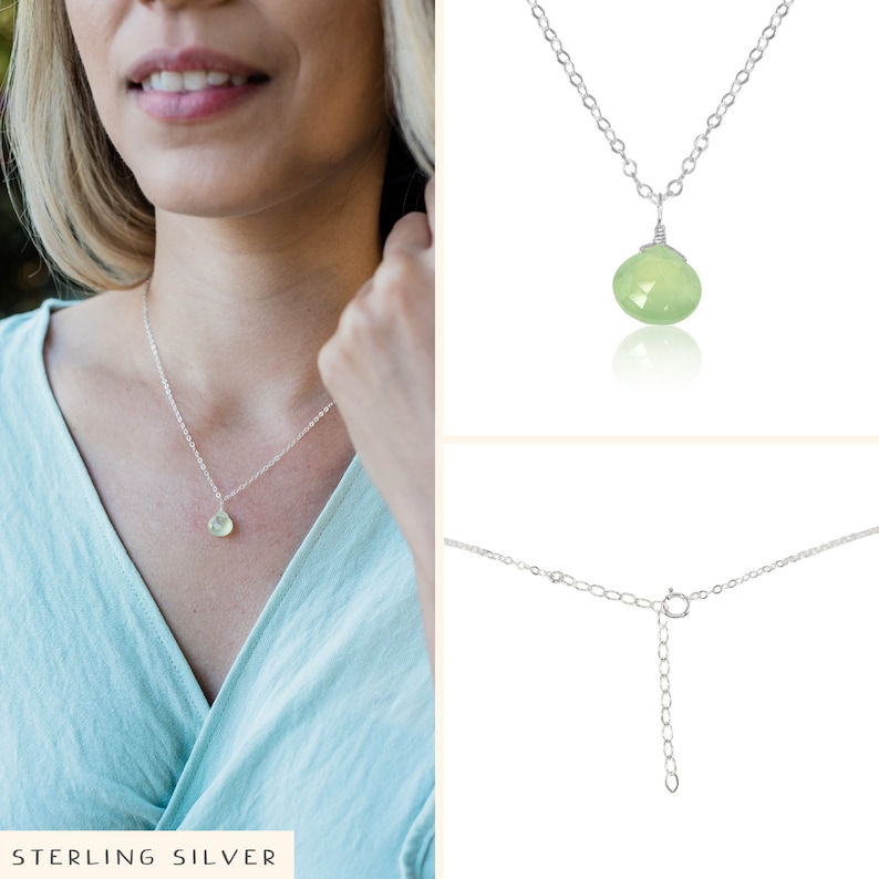 Tiny prehnite necklace Small green prehnite faceted teardrop necklace Natural light green gemstone necklace Genuine prehnite necklace image 4