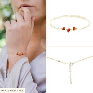 Carnelian simple bracelets. Carnelian bracelet. Red bohemian bracelet. Orange stone bracelet. Boho bracelet. July birhtstone bracelet. 14k Gold Fill