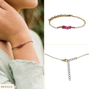 Ruby bead bar crystal bracelet in bronze, silver, gold or rose gold 6 chain with 2 adjustable extender image 6