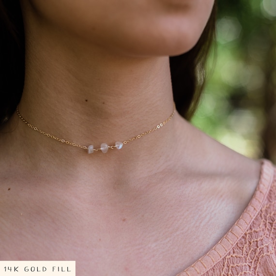 Rainbow Moonstone Choker Necklace. Tiny Beaded Choker. Tiny Beaded
