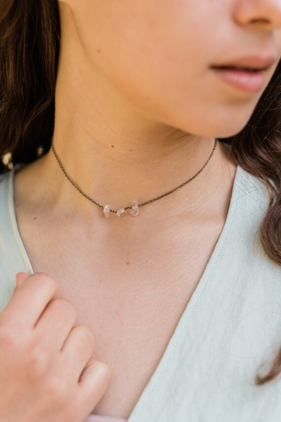 Crystal Quartz beaded chain crystal anklet in 14k gold fill 8 with 2 adjustable extender April birthstone