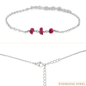 Ruby bracelet. Pink ruby jewelry. Ruby rosary bracelet. July birthstone bracelet. Bead bracelet gift for her. Ruby gift. Delicate bracelet. Stainless Steel