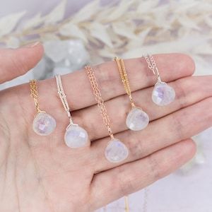 Tiny moonstone necklace. June birthstone necklace gift for women. Gemstone necklace gift for girlfriend. Rainbow moonstone crystal necklace. image 1