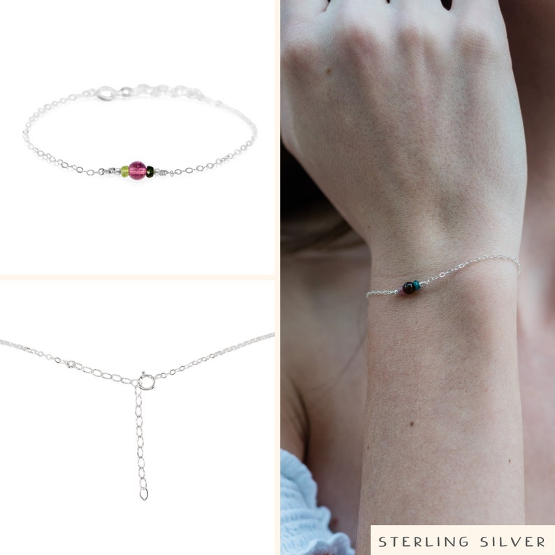 Multicoloured tourmaline bracelet. Tourmaline bracelet. Handmade jewelry. Gemstone bracelet. Crystal bracelet. October birthstone bracelet Sterling Silver