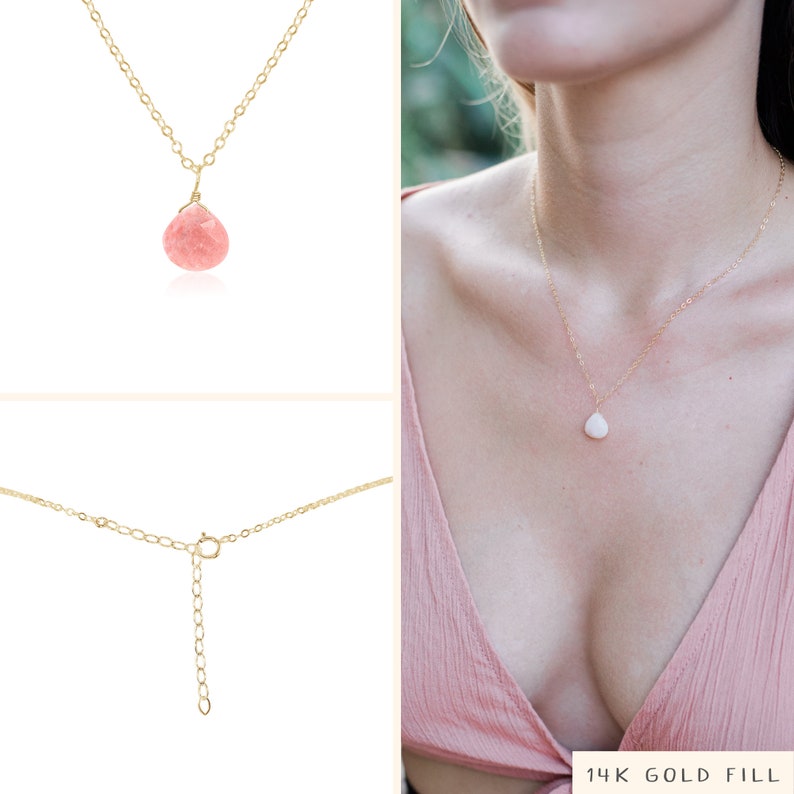 Tiny pink Peruvian opal necklace Small pink opal teardrop necklace Natural pale pink opal crystal necklace October birthstone necklace image 2