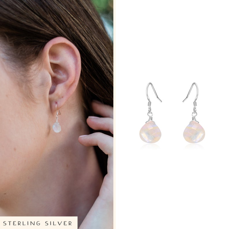 Rainbow moonstone earrings. Bridesmaids earrings. June birthstone drop earrings. Bridesmaid earrings. Dangle earrings. Crystal earrings. image 4