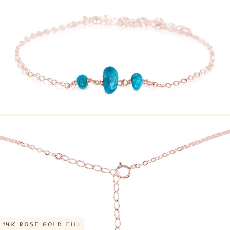 Apatite womens bracelet. Blue apatite bracelet. Blue bead bracelet. Gemstone bracelets. Bracelets for women. Beaded bracelet. Boho bracelet 14k Rose Gold Fill
