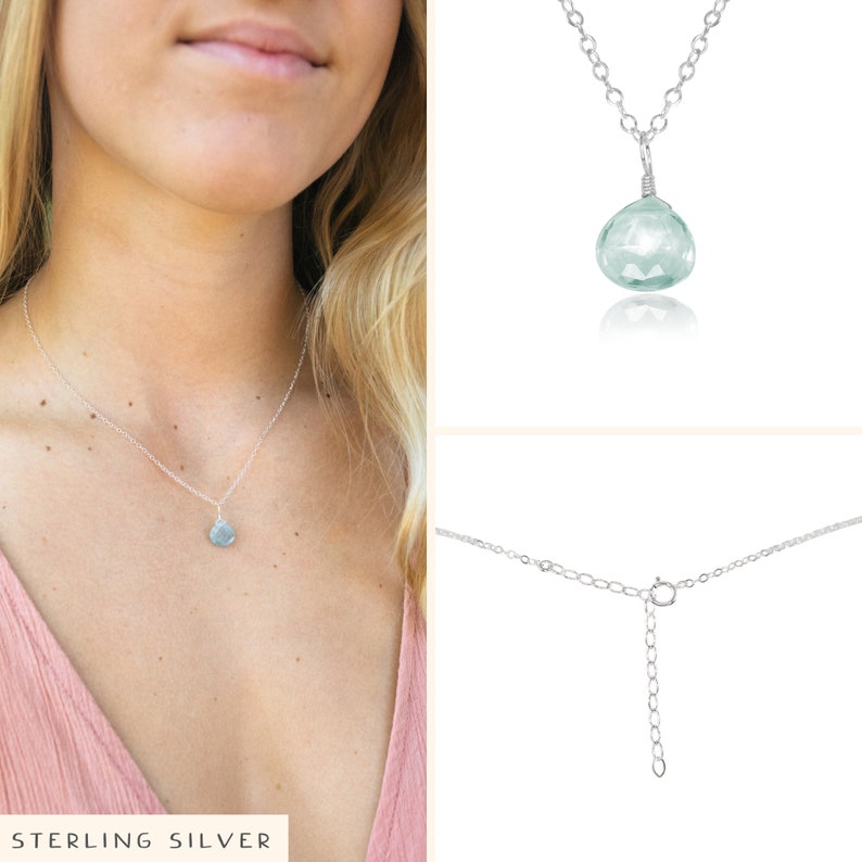 Blue Aquamarine crystal necklace. March birthstone necklace. Dainty necklace gift for mom. Gemstone pendant necklace. Boho Necklace. image 4