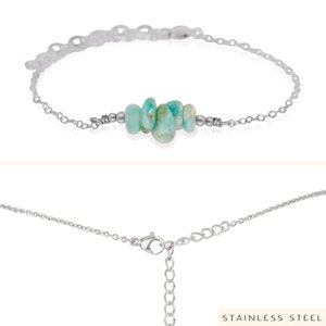 Amazonite bead bar crystal bracelet in bronze, silver, gold or rose gold 6 chain with 2 adjustable extender Stainless Steel