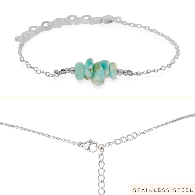 Amazonite bead bar crystal bracelet in bronze, silver, gold or rose gold 6 chain with 2 adjustable extender Stainless Steel