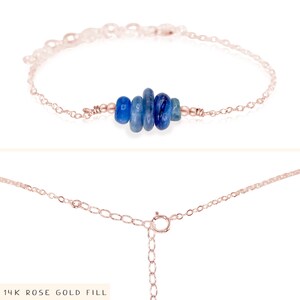 Blue kyanite bead bar crystal bracelet in bronze, silver, gold or rose gold 6 chain with 2 adjustable extender image 3