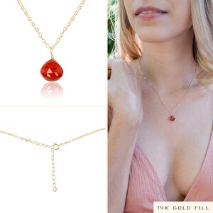 Tiny Carnelian Necklace Small Carnelian Faceted Teardrop Necklace Genuine Orange Carnelian Crystal Necklace July Birthstone Necklace image 2