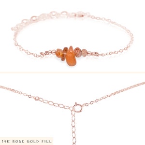 Orange sunstone bead bar crystal bracelet in bronze, silver, gold or rose gold 6 chain with 2 adjustable extender image 5