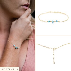 Light blue aqua larimar gemstone beaded bracelet in bronze, silver, gold or rose gold 6 with 2 adjustable extender 14k Gold Fill