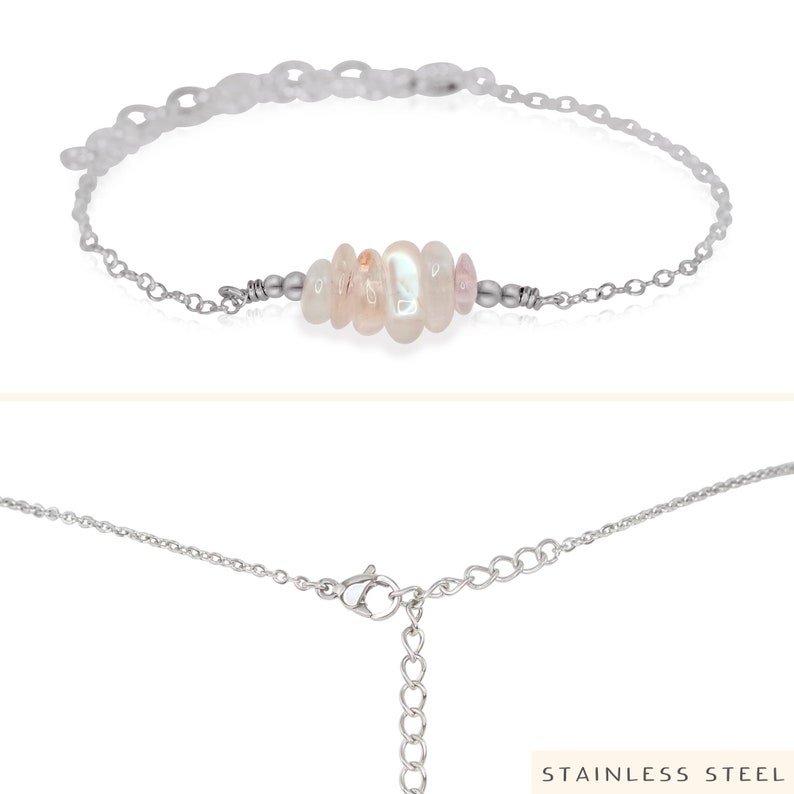 Moonstone bead bar crystal bracelet in bronze, silver, gold or rose gold 6 chain with 2 adjustable extender June birthstone Stainless Steel