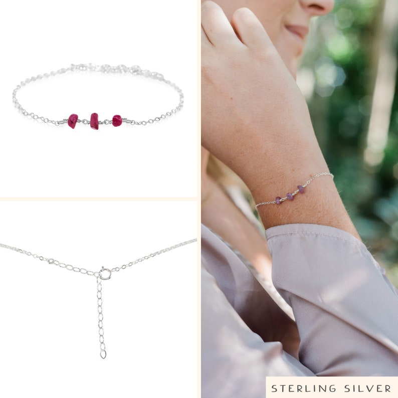Ruby bracelet. Pink ruby jewelry. Ruby rosary bracelet. July birthstone bracelet. Bead bracelet gift for her. Ruby gift. Delicate bracelet. Sterling Silver