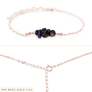 Sapphire bead bar crystal bracelet in bronze, silver, gold or rose gold 6 chain with 2 adjustable extender September birthstone image 3