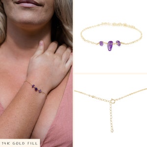 Amethyst protection bracelet. Womens bracelet. Purple bead bracelet. Gemstone bracelets. Amethyst bracelet. February birthstone bracelet. 14k Gold Fill