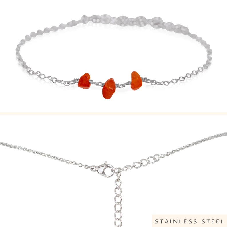 Carnelian simple bracelets. Carnelian bracelet. Red bohemian bracelet. Orange stone bracelet. Boho bracelet. July birhtstone bracelet. Stainless Steel
