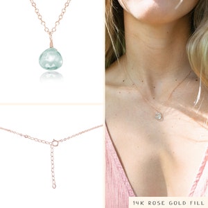 Blue Aquamarine crystal necklace. March birthstone necklace. Dainty necklace gift for mom. Gemstone pendant necklace. Boho Necklace. image 3