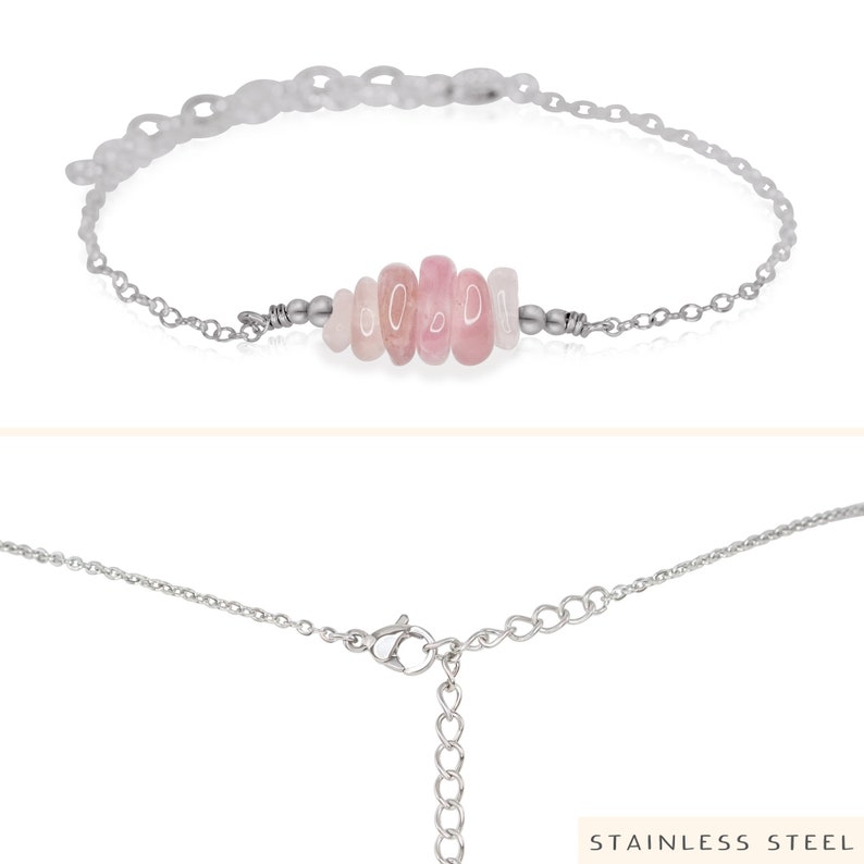 Rose Quartz Bar Bracelet Rose Quartz Bracelet Rose Quartz Beaded Bar Bracelet January Birthstone Bracelet Dainty Gemstone Bracelet image 5