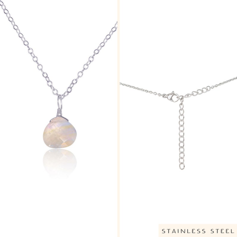 Tiny moonstone necklace. June birthstone necklace gift for women. Gemstone necklace gift for girlfriend. Rainbow moonstone crystal necklace. image 5