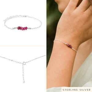 Ruby bead bar crystal bracelet in bronze, silver, gold or rose gold 6 chain with 2 adjustable extender image 4