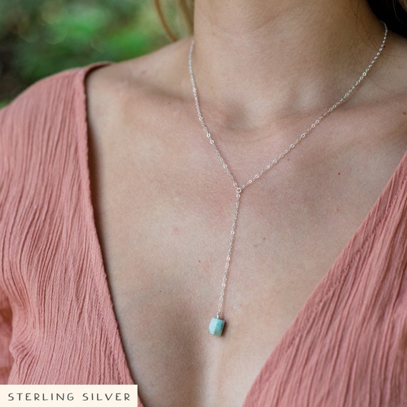 March birthstone 16 chain with 2 adjustable extender Rough aquamarine crystal lariat nugget necklace in 925 sterling silver 