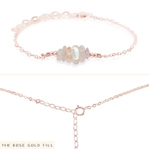 Moonstone bead bar crystal bracelet in bronze, silver, gold or rose gold 6 chain with 2 adjustable extender June birthstone 14k Rose Gold Fill