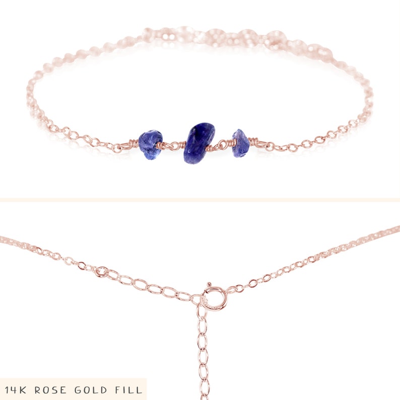 Tanzanite gemstone beaded bracelet in bronze, silver, gold or rose gold 6 with 2 adjustable extender. December birthstone bracelet 14k Rose Gold Fill