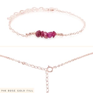 Ruby bead bar crystal bracelet in bronze, silver, gold or rose gold 6 chain with 2 adjustable extender image 3