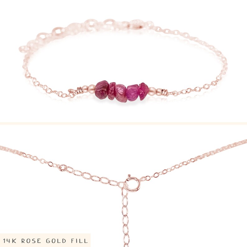 Ruby bead bar crystal bracelet in bronze, silver, gold or rose gold 6 chain with 2 adjustable extender image 3