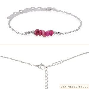 Ruby bead bar crystal bracelet in bronze, silver, gold or rose gold 6 chain with 2 adjustable extender image 5