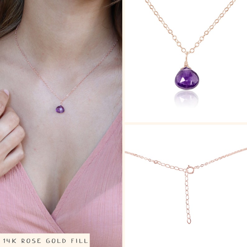 Amethyst gemstone necklace. February birthstone necklace. Crystal necklace boho jewelry bohemian jewelry. Gift for sister birthstone jewelry image 3