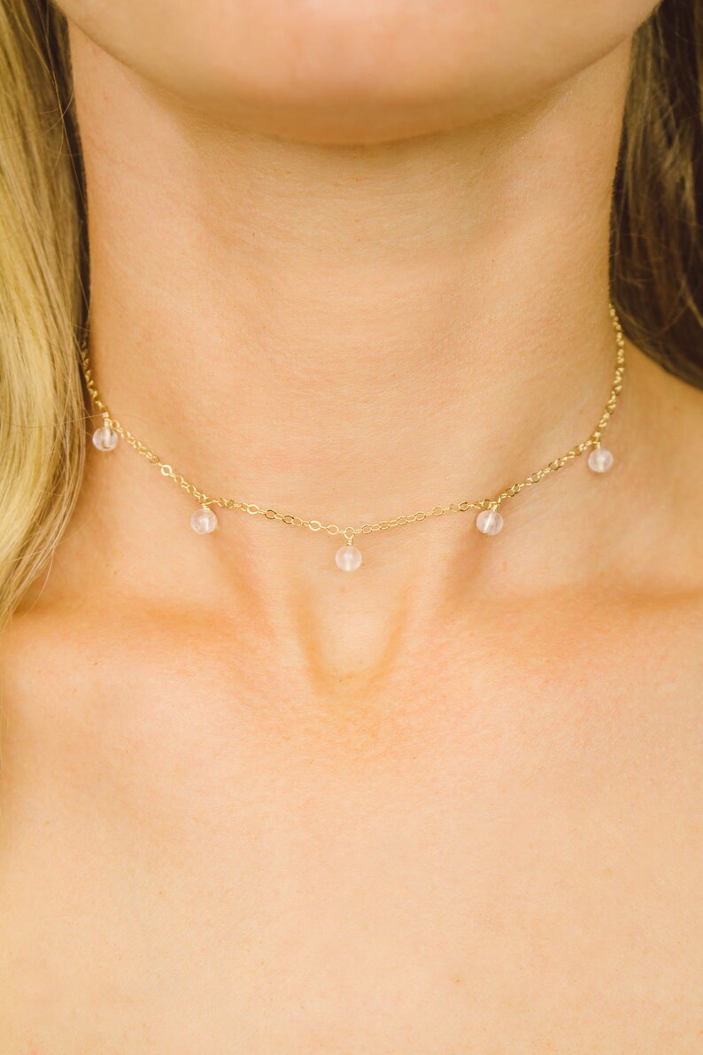 April birthstone choker necklace. Crystal choker Crystal quartz boho choker Quartz choker Clear crystal bead dangle drop choker