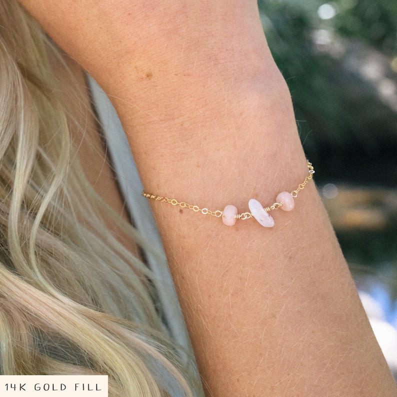 Pink Peruvian opal bracelet. Pink crystal bead bracelet jewelry gift. Delicate bracelet. Womens gift. Pink October birthstone bracelet. image 1